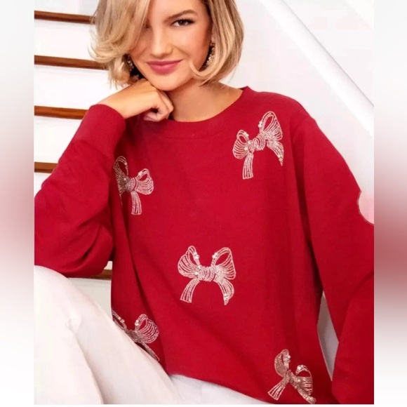 Lilly Pulitzer Sweaters - NWOT LILLY PULITZER Women's Ballad Bow Sweatshirt Size XL Red Cotton Casual Cozy